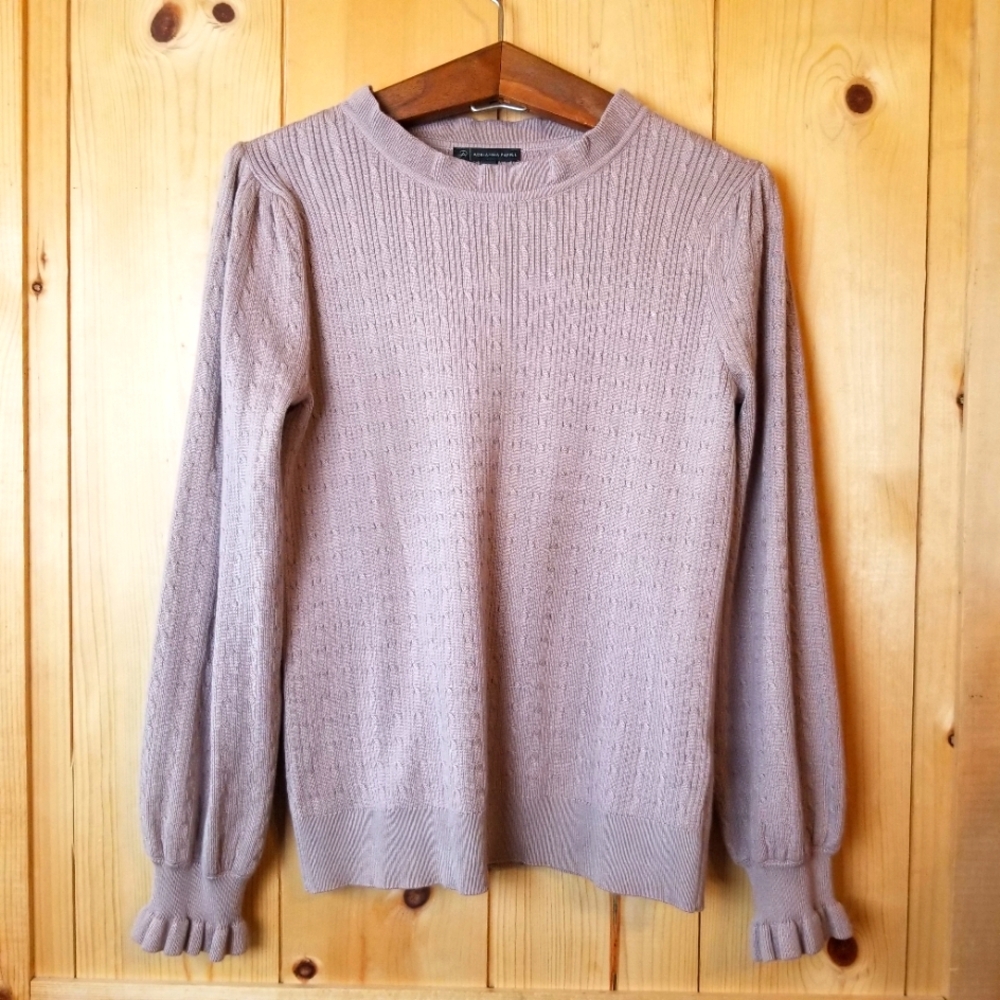 Adrianna Papell Lightweight Ruffle Neck/Cuff Bishop Sleeve Pull-On Sweater
